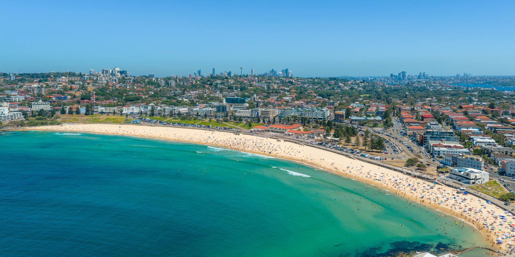 Bondi Beach from above on a sunny day